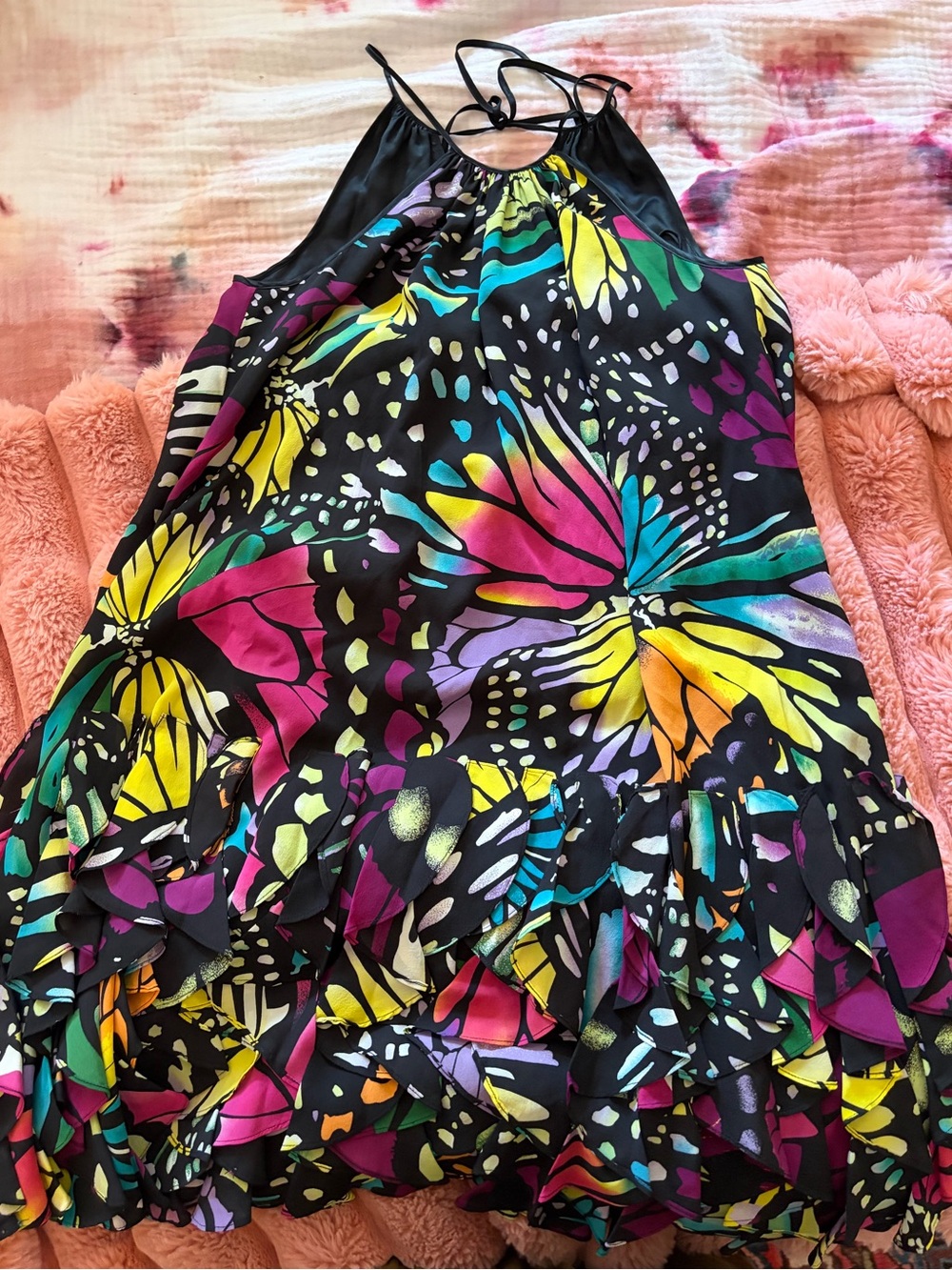 Catherine Malandrino Butterfly-Print Silk Ruffle Midi Dress Sz6
